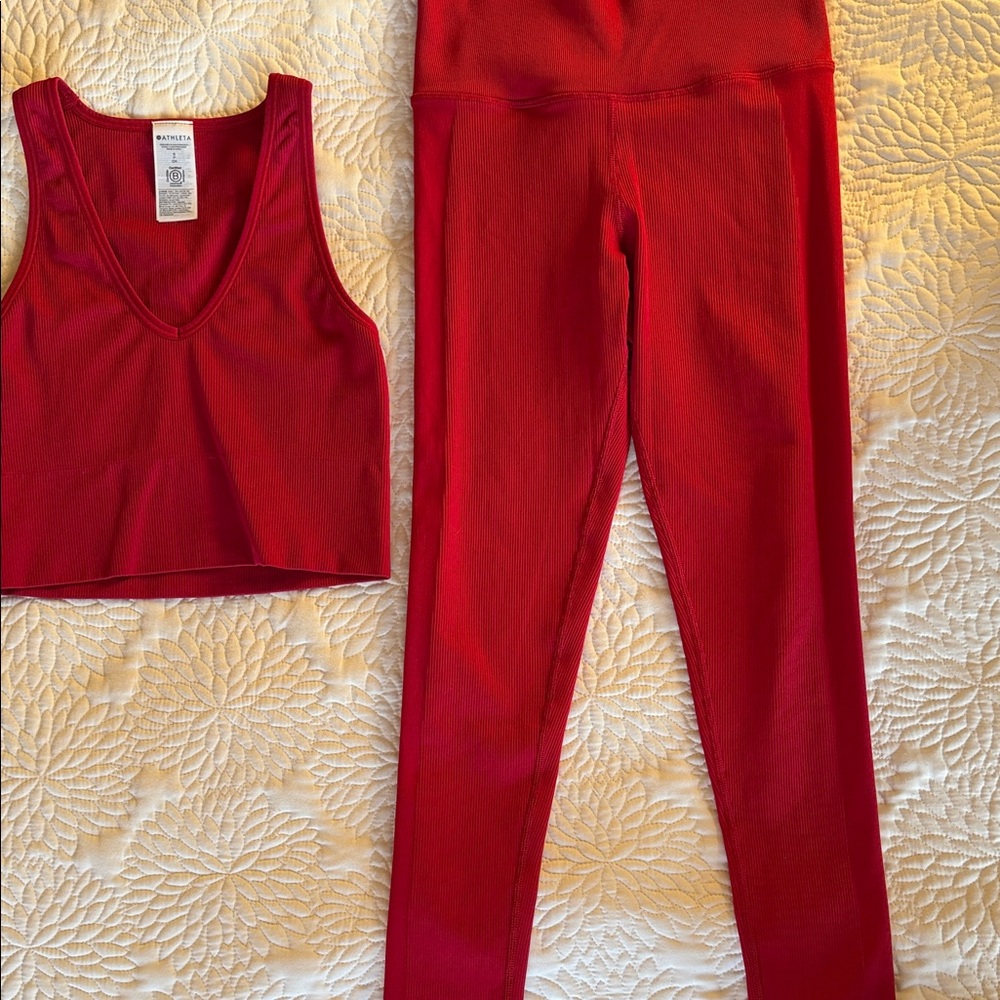 Athleta Aurora Seamless Clover Berry Crop Tank and Seamless Tight Set